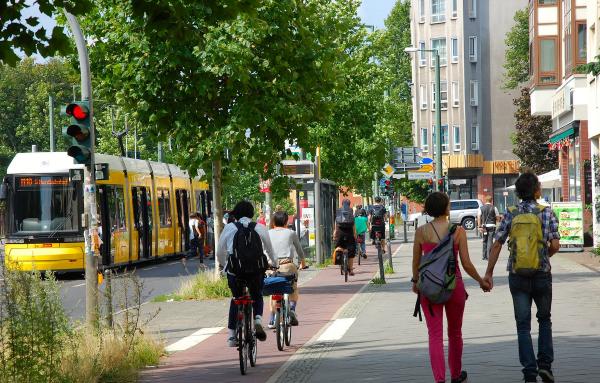 People enjoying a walkable street