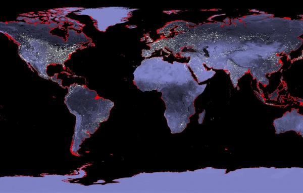 World map of sea level rise