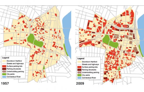 Article image for Much of its downtown gone, Hartford leads the way to parking reform